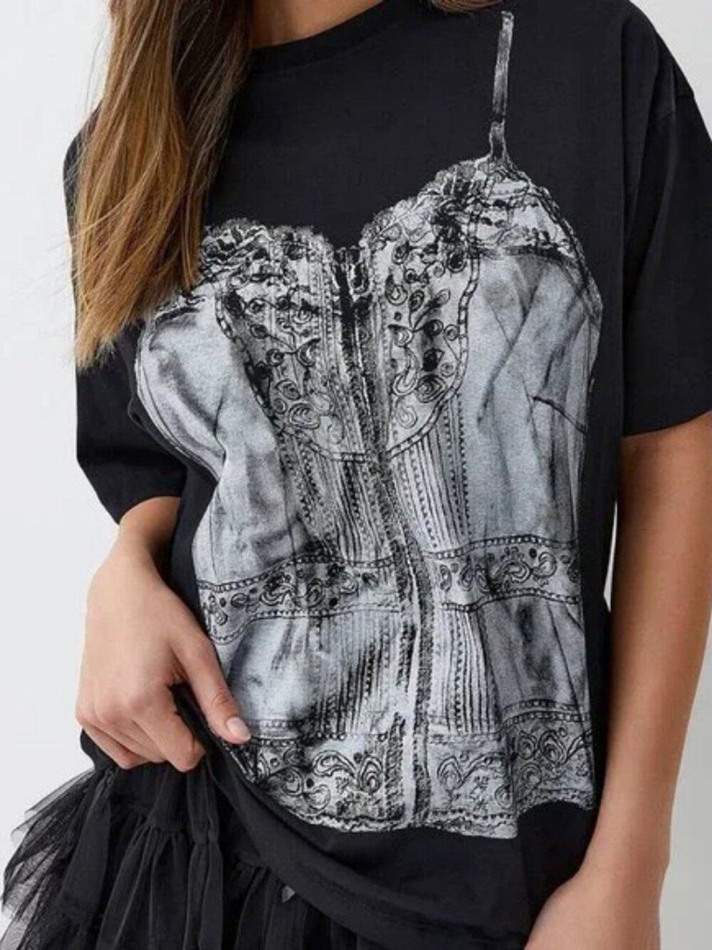 Corset Print 100% Cotton Oversized T-Shirt - Picture 3 of 3